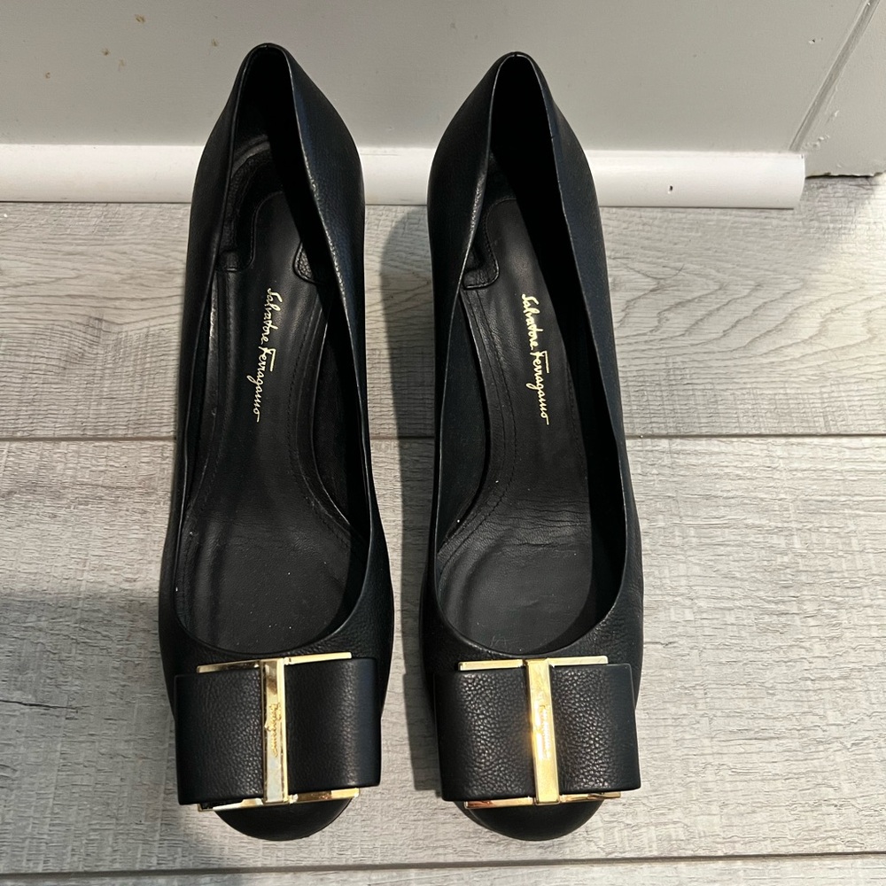 Salvatore Ferragamo Black Heels with Gold Accent